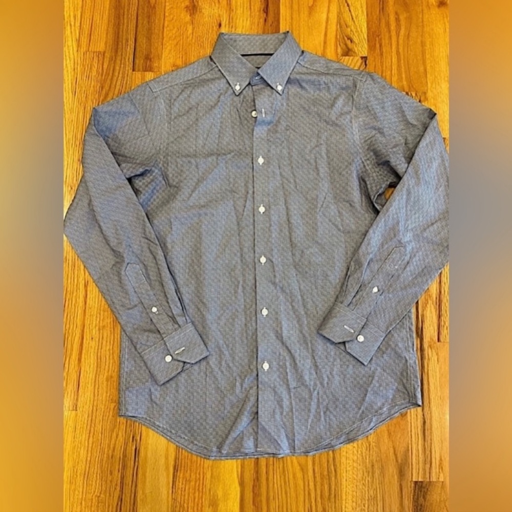 Hart Schaffner Marx blue textured checkered long sleeve button down shirt